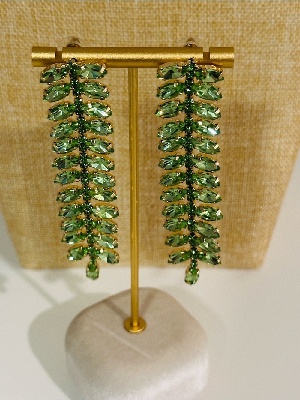 Fashion Jewelry Green Crystal Fern Drop Earrings - Women Jewelry - Picture 4 of 6